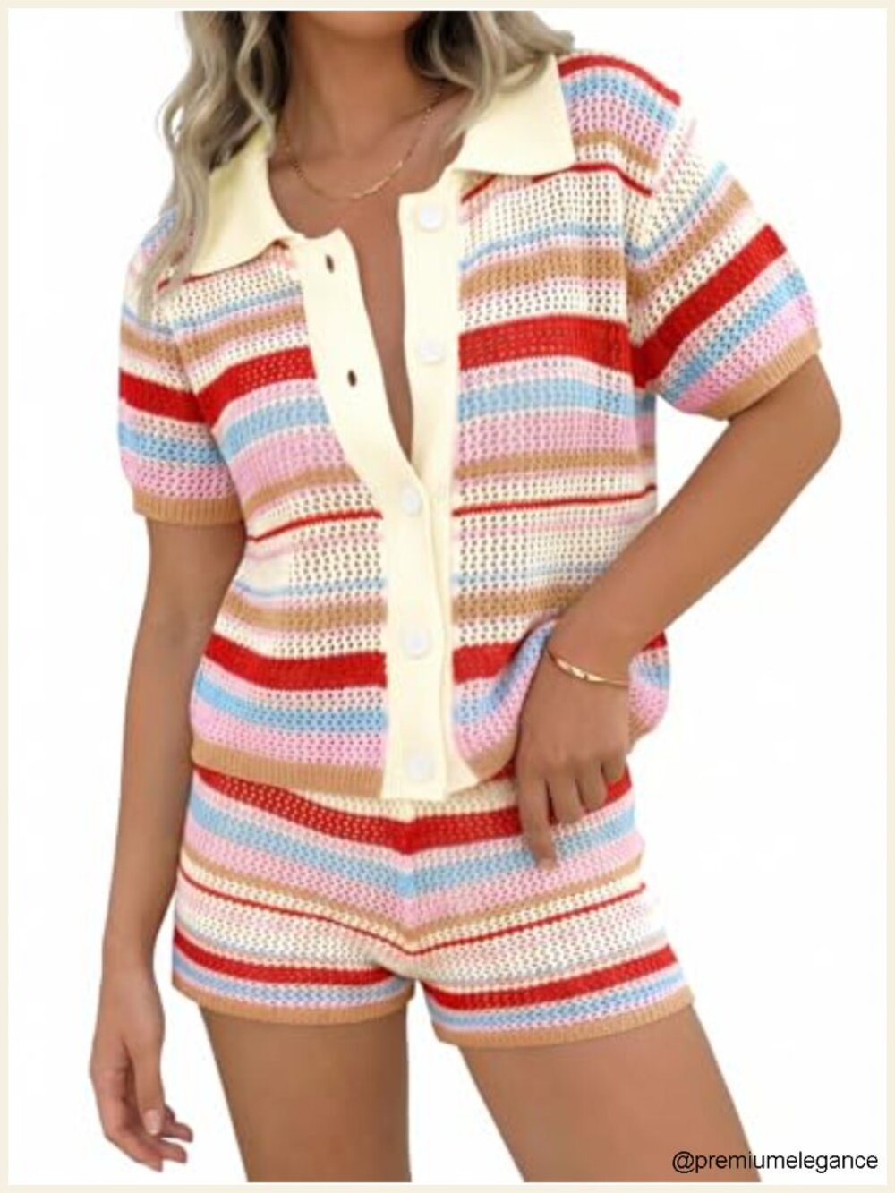 Women's 2 Piece Knit Shorts Set Cover Up Summer Outfit